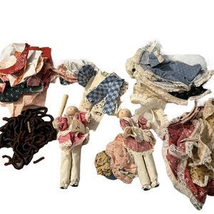 Clothes Pin Doll Making Supplies Fabric Shirts Pants Hair Partially‎ Complete